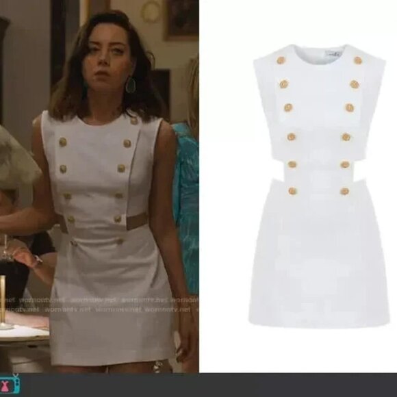 MY BEACHY SIDE MARIN WHITE MINI DRESS NAUTICAL GOLD BUTTONS NWT $378 MEDIUM M - Picture 9 of 16